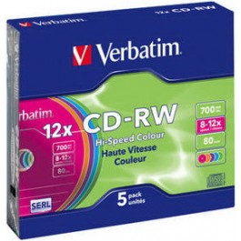 Verbatim CD-RW 700MB 12x Slim Case 5шт (43167)