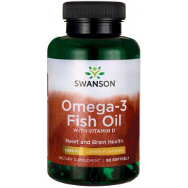 Swanson Omega-3 Fish Oil 1000 mg with Vitamin D 60 softgels Lemon