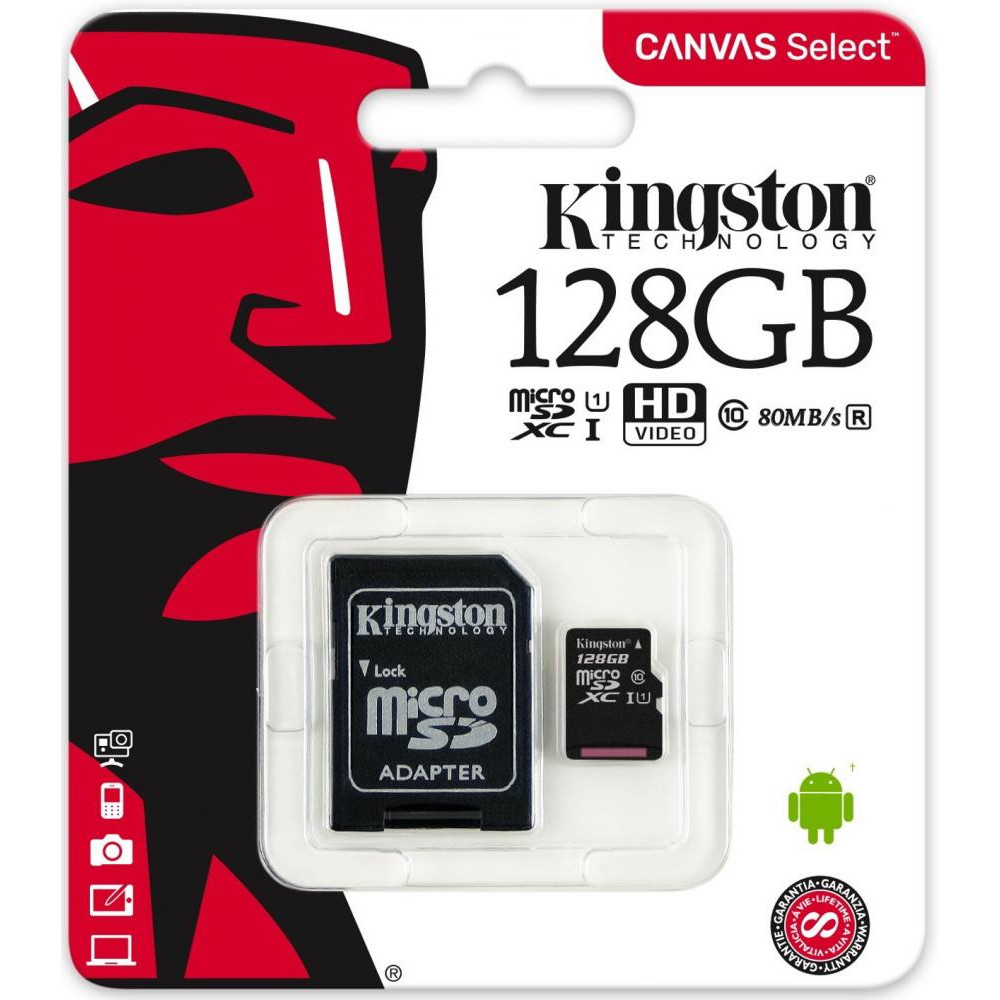 Kingston 128 GB microSDXC Class 10 UHS-I Canvas Select + SD Adapter SDCS/128GB - зображення 1