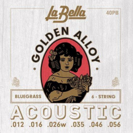 La Bella Струны для акустической гитары  40PB 80/20 Golden Alloy Acoustic Guitar Strings Bluegrass 12/56