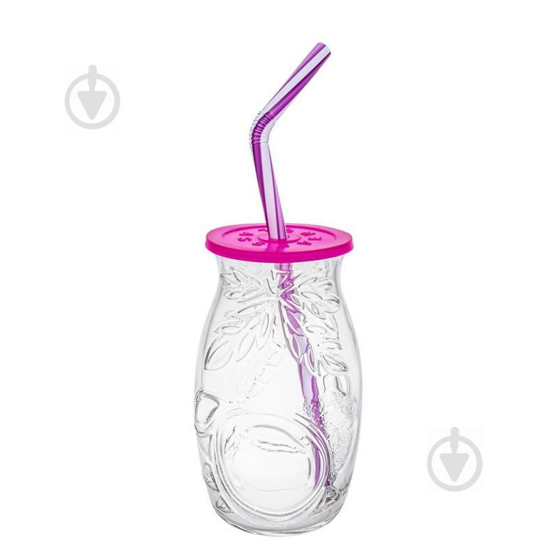 Uniglass Стакан для коктейля COCONUT с розовой крышкой и трубочкой 500 мл 1 шт. - зображення 1