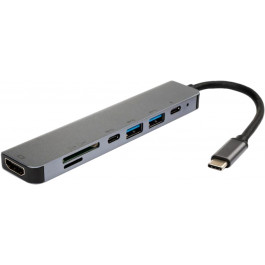 Vinga Type-C to 4K HDMI+2*USB3.0+SD+TF+2*PD Aluminium (VCPHTC7AL)