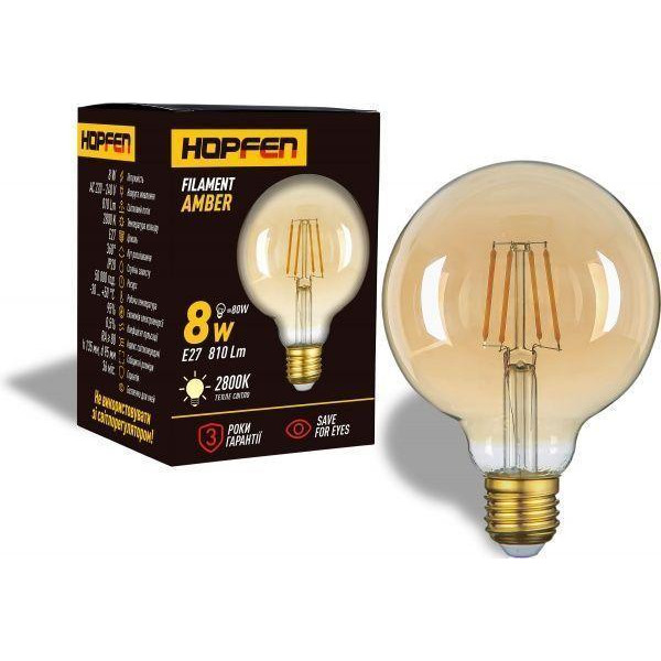 Hopfen LED FIL Amber G95 8 Вт E27 2800 К 220 В желтая (6949677289513) - зображення 1