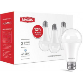 MAXUS LED 12W A60 E27 220V 4100K комплект 3 шт (3-LED-778)