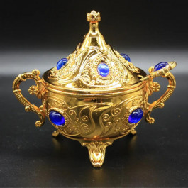 Acar Турецька цукорниця з ложкою колір золотистий (синій камінь) (15446)