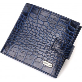 CANPELLINI Фірмове чоловіче портмоне горизонтального формату із фактурної шкіри синього кольору  (2421758)