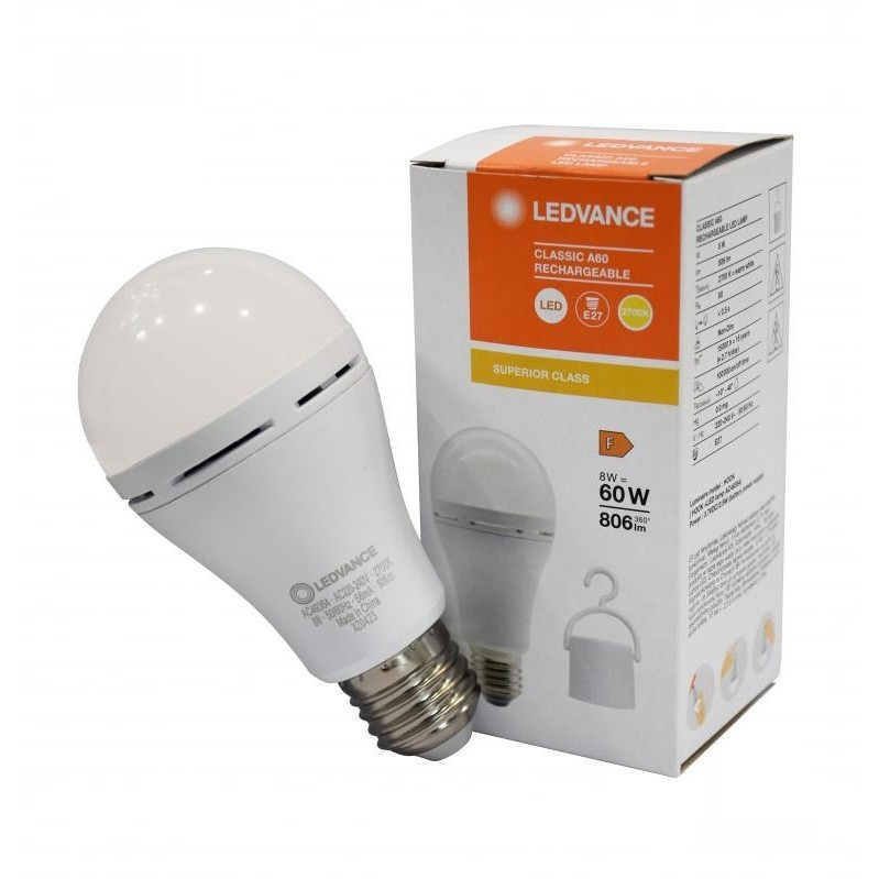 LEDVANCE LED A60 8W 806Lm 2700К E27 акумуляторна (4099854102417) - зображення 1