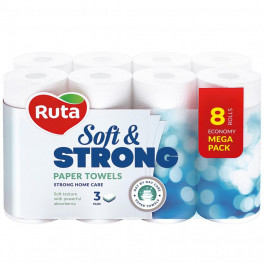 Ruta Бумажные полотенца Soft & Strong 87 отрывов 3 слоя 8 рулонов Белые (4820202891079)