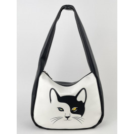 Alba Soboni Жіноча сумка хобо з екошкіри чорно-біла з котом  U23235-133347