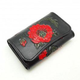 Silver Taurus Жіночий гаманець  7389 шкіряний чорний з червоним маком у вигляді тиснення і розпису