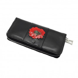 Silver Taurus Жіночий гаманець  7309 шкіряний чорний з червоним маком у вигляді тиснення і розпису