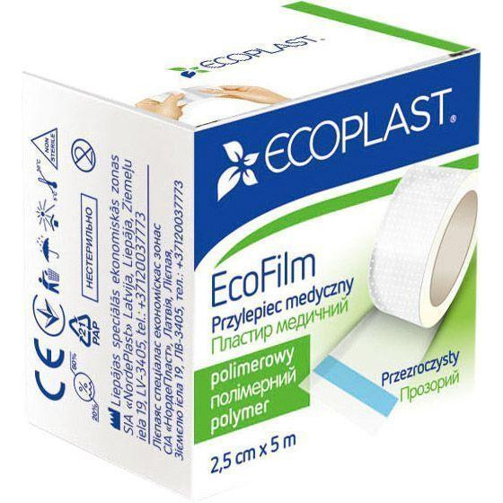 Ecoplast Лейкопластир  водостійкий EcoFilm 2,5 см 5 м стерильні - зображення 1