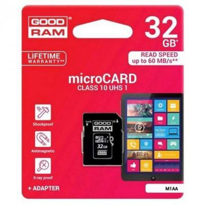 GOODRAM 32 GB microSDHC class 10 UHS-I + SD Adapter M1AA-0320R12 - зображення 1