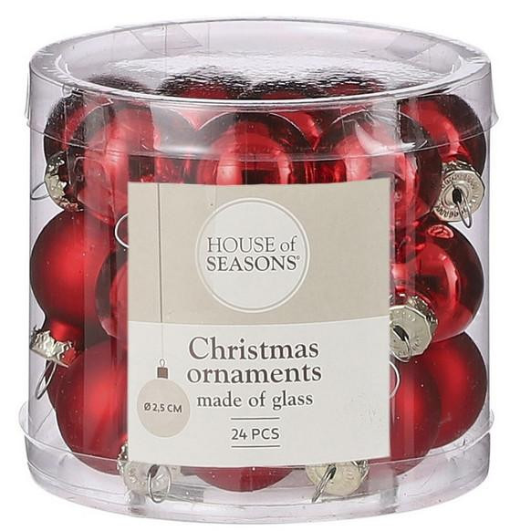 House of seasons Набір скляних ялинкових кульок  червоний 2,5см 24 предмети (8718861800067) - зображення 1