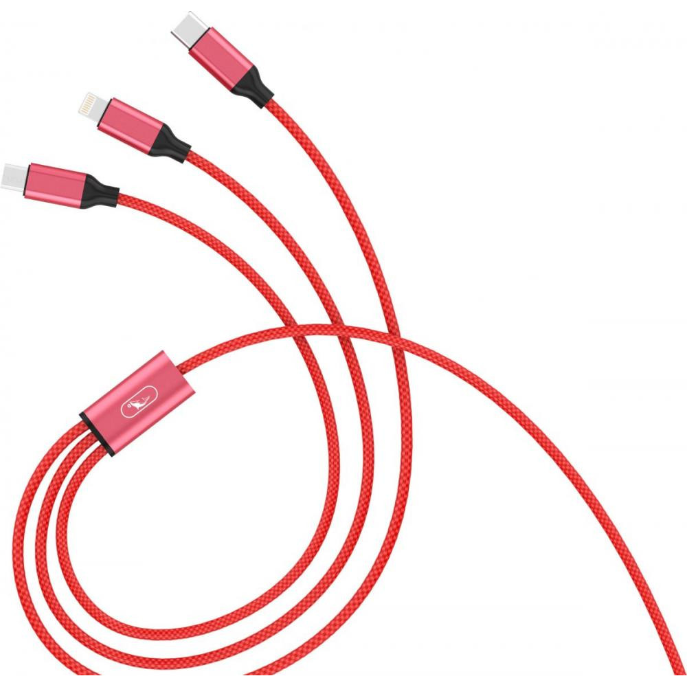 SkyDolphin S63E 3in1 USB to Lightning/USB Type-C/MicroUSB 1.2m Red (USB-000624) - зображення 1