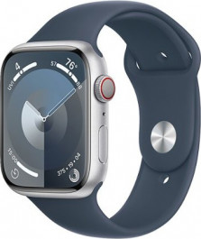 Apple Watch Series 9 GPS + Cellular 45mm Silver Alu. Case w. Storm Blue S. Band - M/L (MRMH3)