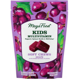 MegaFood Мультивітаміни для дітей, смак винограду,  30 жувальних цукерок (51494103746)