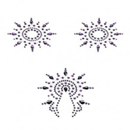 Petits Joujoux Пестіс з кристалів  Gloria set of 3 - Black/Purple, прикраса на грудях та вульву (SO3129)