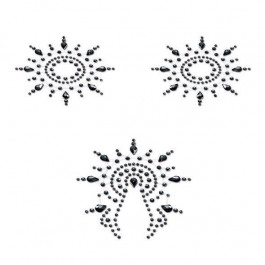 Petits Joujoux Пестіс з кристалів  Gloria set of 3 - Black, прикраса на грудях та вульву (SO3127)