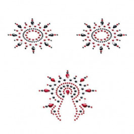 Petits Joujoux Пестіс з кристалів  Gloria set of 3 - Black/Red, прикраса на грудях та вульву (SO3130)