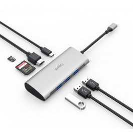 WIWU Adapter Alpha 731HP USB-C to 3xUSB3.0+HDMI+USB-C+SD+TF Card Grey