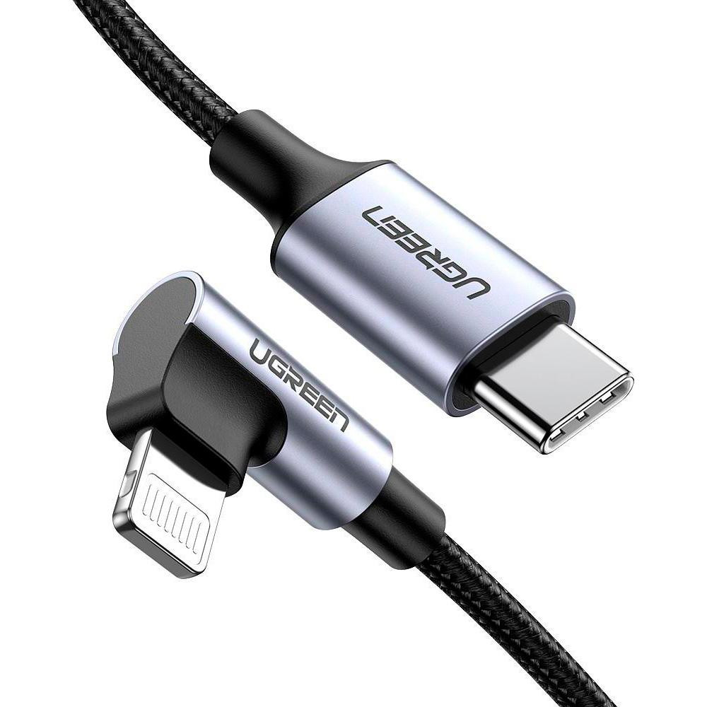 UGREEN US305 USB-C to Lightning 20W Angled Cable Aluminum Shell Braided 1m Black (60763) - зображення 1