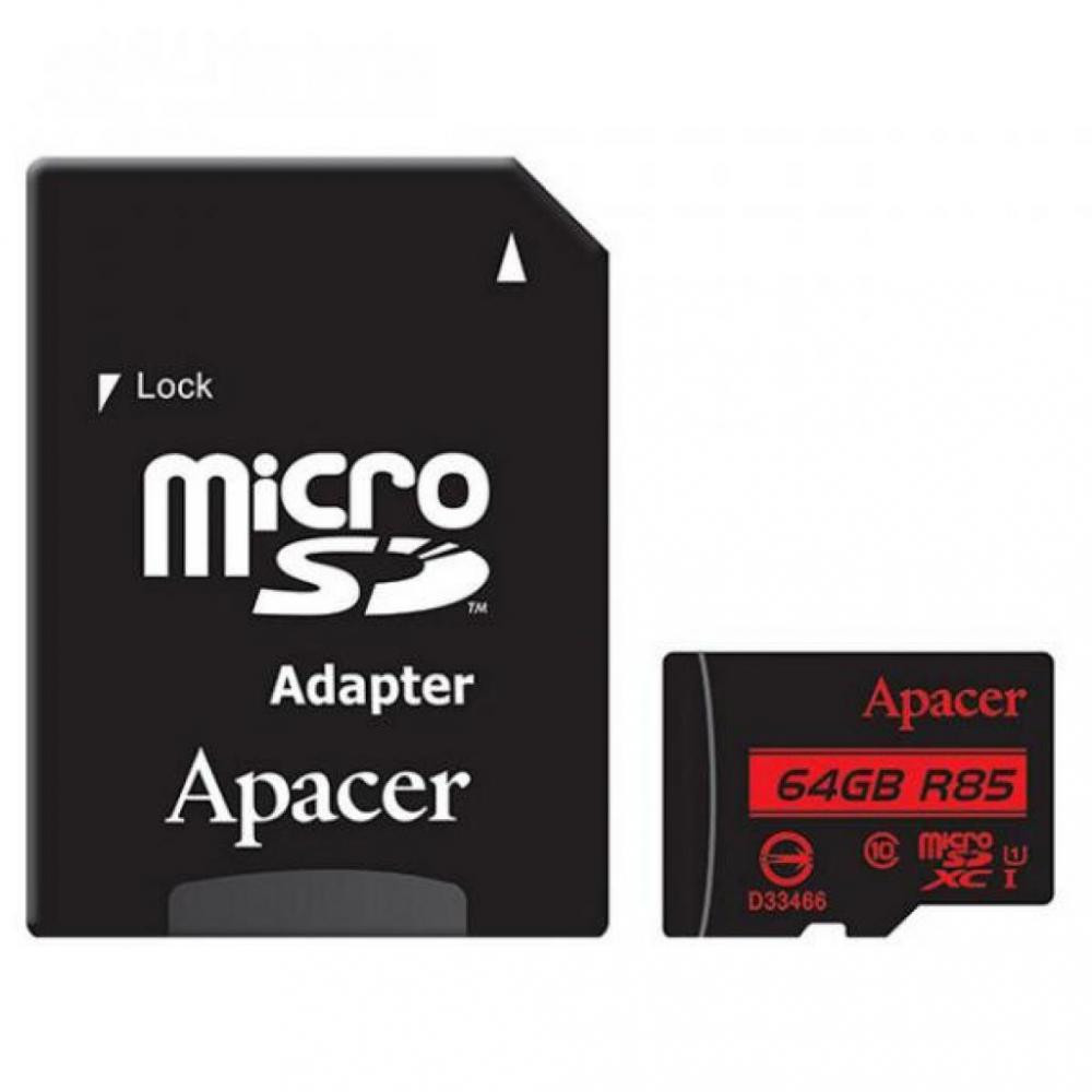Apacer 64 GB microSDXC Class 10 UHS-I R85 + SD adapter AP64GMCSX10U5-R - зображення 1