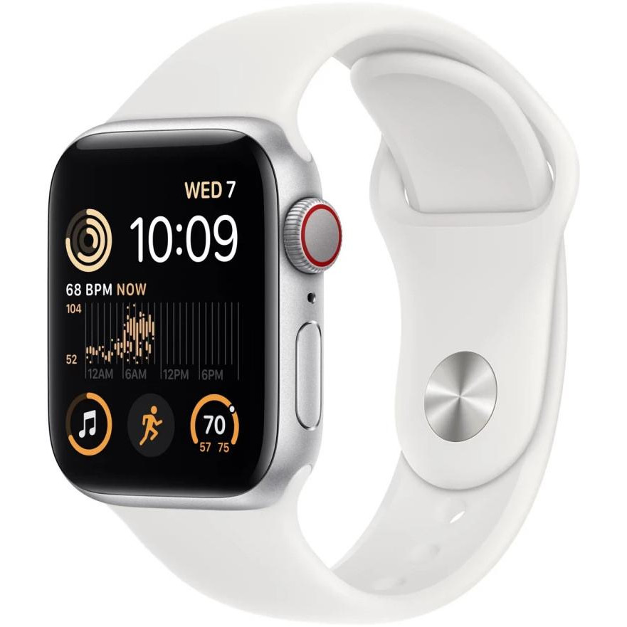 Apple Watch SE 2 GPS + Cellular 44mm  Silver Aluminum Case with White Sport Band - M/L (MNU63) - зображення 1