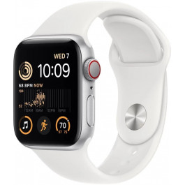 Apple Watch SE 2 GPS + Cellular 44mm  Silver Aluminum Case with White Sport Band - M/L (MNU63)