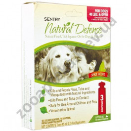 Sentry Natural Defense - капли от блох и клещей для собак и щенков Вес 7 - 18 кг, упак. 3 пипетки 22824