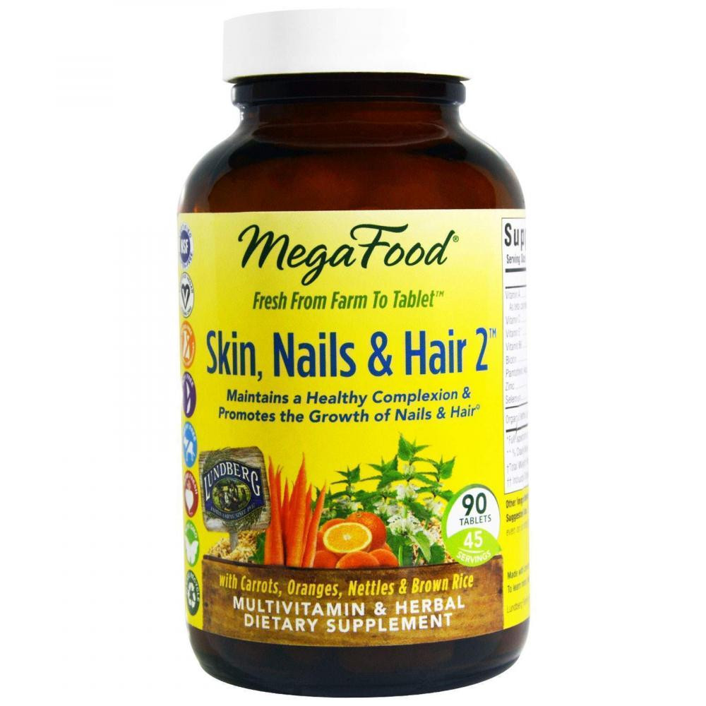 MegaFood БАД Вітаміни для волосся, шкіри і нігтів, Skin, Nails & Hair 2, MegaFoods, 90 таблеток - зображення 1