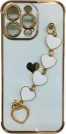 K-and-T М’який чохол з ланцюжком із закоханим серцем для Apple iPhone 14 White