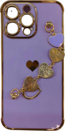 K-and-T М’який чохол з ланцюжком із закоханим серцем для Apple iPhone 14 Purple