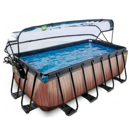 EXIT Wood Pool 400x200x122cm + sand filter pump, cover / brown (30.47.42.10)