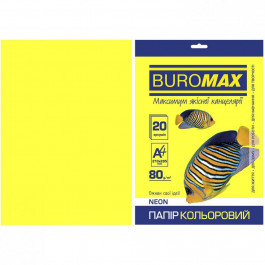 BuroMax А4, 80г/м2, NEON, желтый, 20 листов (BM.2721520-08)