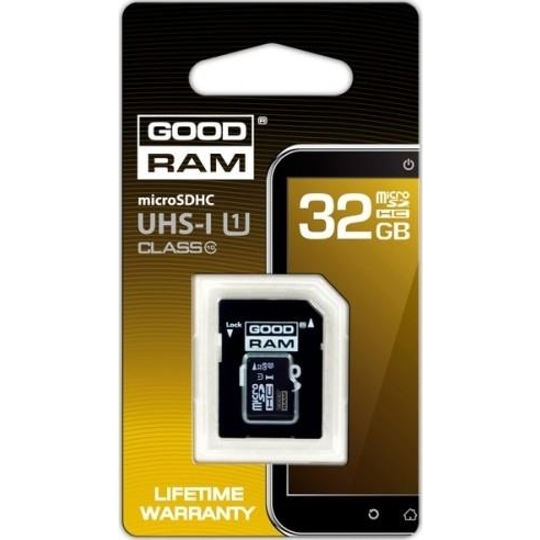GOODRAM 32 GB microSDHC class 10 UHS-I + SD Adapter SDU32GHCUHS1AGRR10 - зображення 1