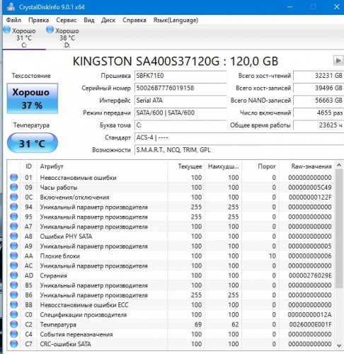Фото SSD накопичувач Kingston A400 120 GB (SA400S37/120G) від користувача Романич93