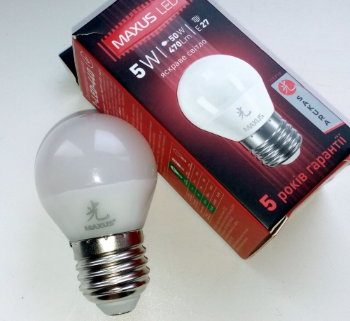Фото Світлодіодна лампа LED MAXUS 1-LED-440 (G45 F 5W 4100K 220V E27 AP) від користувача dr_ula
