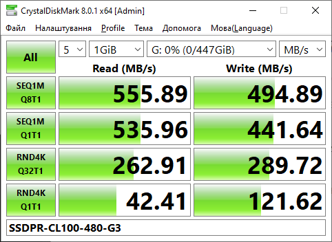Фото SSD накопичувач GOODRAM CL100 GEN.3 480 GB (SSDPR-CL100-480-G3) від користувача 339