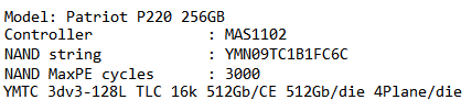 Фото SSD накопичувач PATRIOT P220 256 GB  (P220S256G25) від користувача Turkmenator