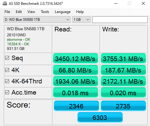 Фото SSD накопичувач WD Blue SN580 1 TB (WDS100T3B0E) від користувача Qygy