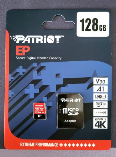 Фото Карта пам'яті PATRIOT 128 GB microSDXC UHS-I U3 V30 A1 EP + SD adapter PEF128GEP31MCX від користувача 339