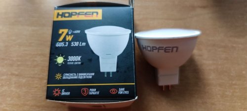 Фото Світлодіодна лампа LED Hopfen LED 7 Вт MR16 прозрачная GU5.3 220 В 3000 К (6949677989789) від користувача Serhii