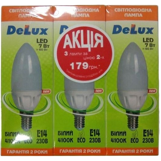 DeLux LED BL37B 7W E14 4100K 220V E14 комплект 3 шт. (90005346) - зображення 1
