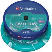 Verbatim DVD-RW 4,7GB 4x Spindle Packaging 25шт (43639)