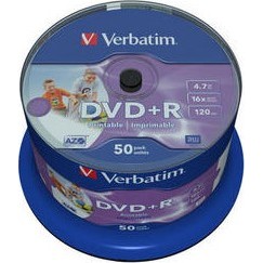 Verbatim DVD+R Printable 4,7GB 16x Spindle Packaging 50шт (43512)