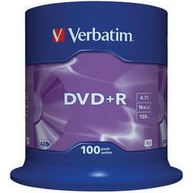 Verbatim DVD+R 4,7GB 16x Spindle Packaging 100шт (43551) - зображення 1