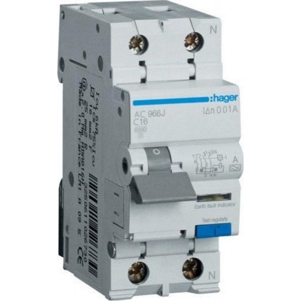 Hager 1+N 16A, 10 mA, С, 6 kА, 2м (AC966J) - зображення 1