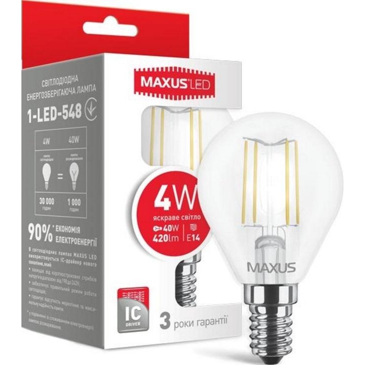 MAXUS LED филамент G45 4W яркий свет E14 (1-LED-548) - зображення 1