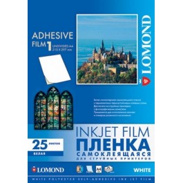 Lomond PET Film for inkjet printers, white glossy, self adhesive A4/25 100mic (2710003)